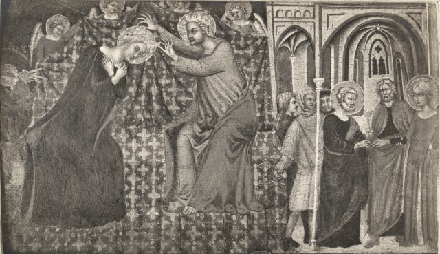 Anonimo — Ambito di Guiduccio Palmerucci - sec. XIV - Incoronazione di Maria Vergine; Sposalizio di Maria Vergine — insieme
